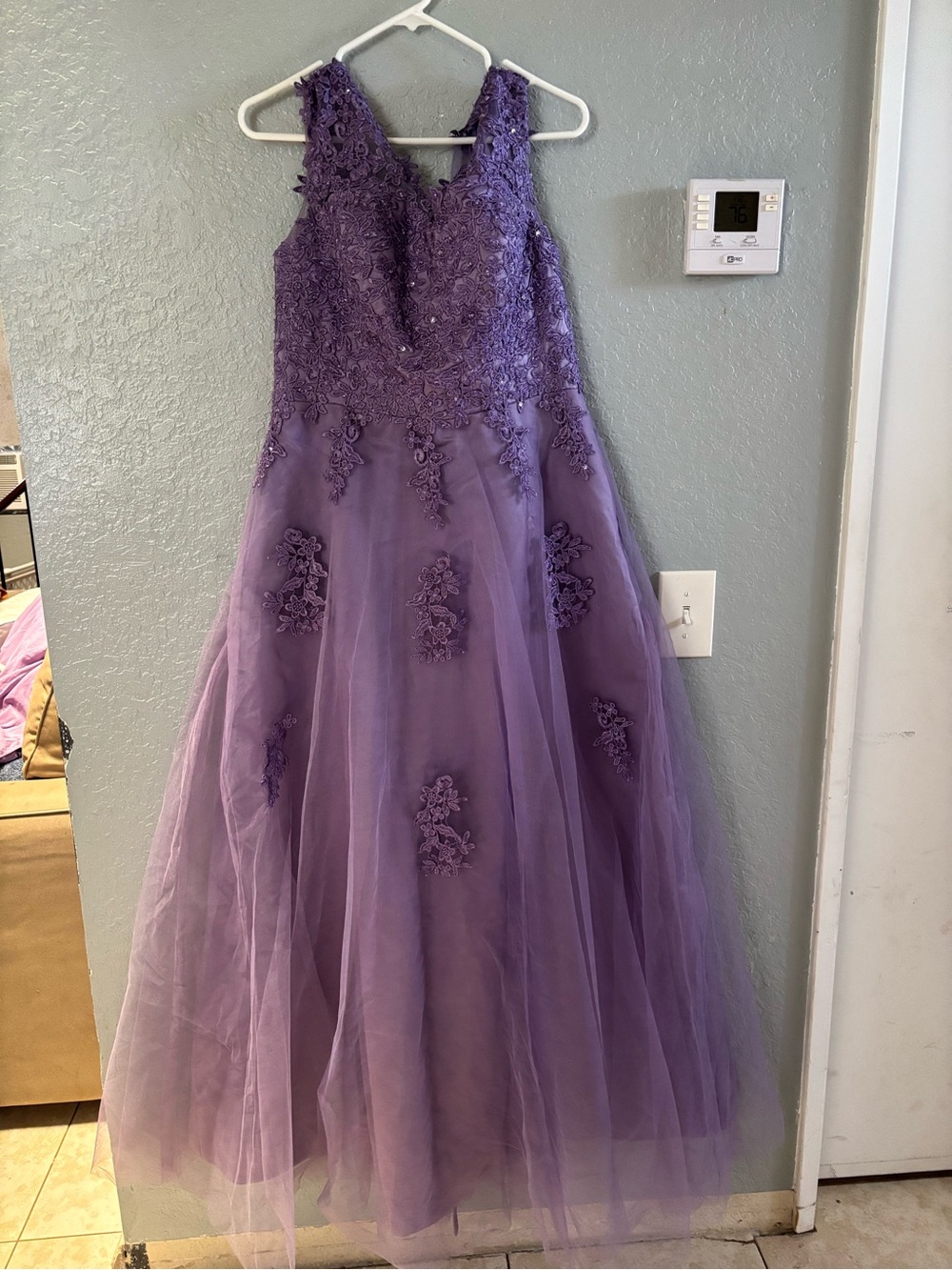 Purple Floral Appliqué Tulle Dress